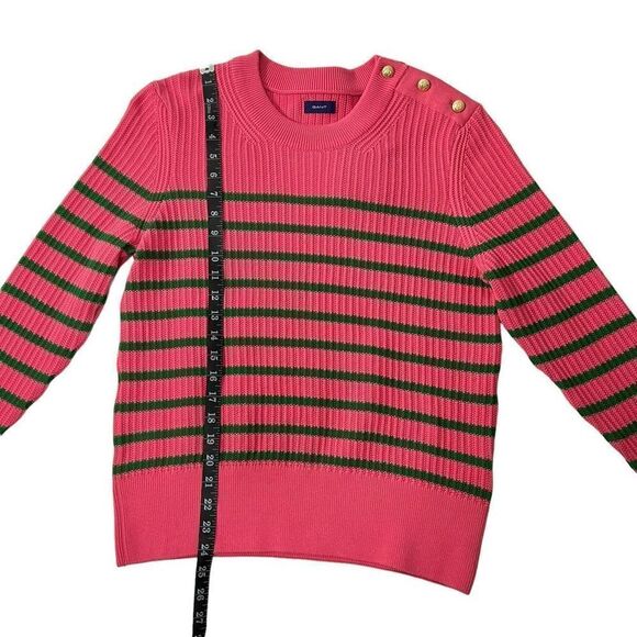 Gant NWT Women's Pink Green Striped Rib Knit Long Sleeve Pullover Sweater Medium - Picture 8 of 14